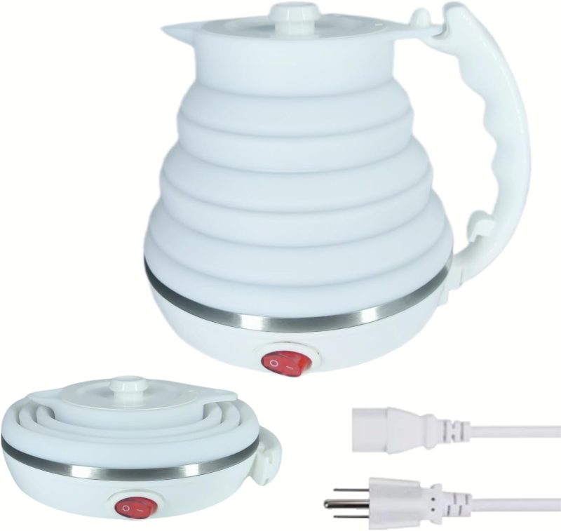 Travel Kettle, Fordable Electric kettle, Collapsible Kettle Dual Voltage,boil water, with make tea coffee,Food Grade Silicone Small Electric Kettle（600ML,110V/220V ）