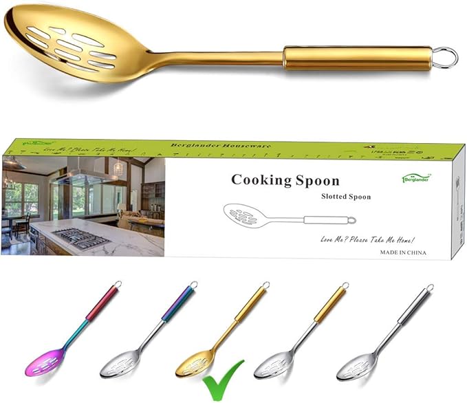 Berglander Stainless Steel Cooking Skimmer - Slotted Spoon for Straining, Ideal for Kitchen Use