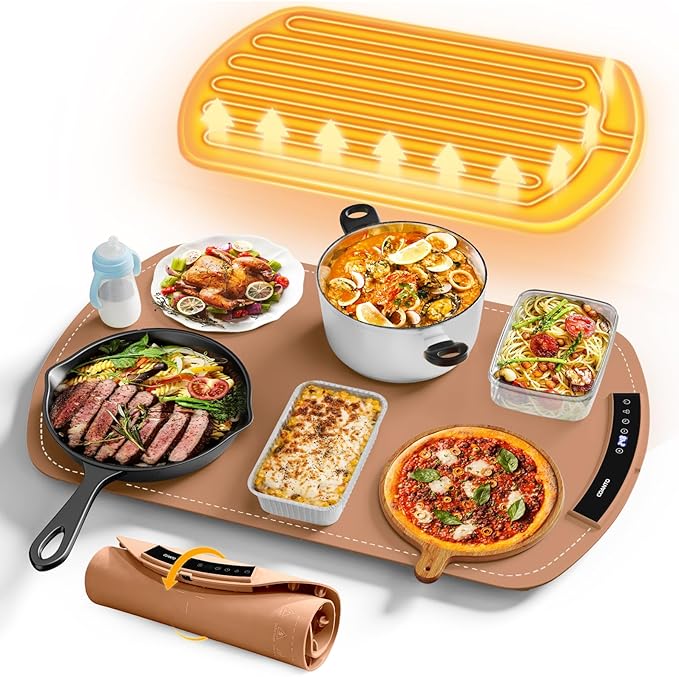 Warming Mat for Food (24"x16") - iTRUSOU 7-Level Electric Warming Tray with 400W High-Power, Timer 0–99H & Built-In Strap - Rollable Large Food Warming Mat for Parties & Buffet