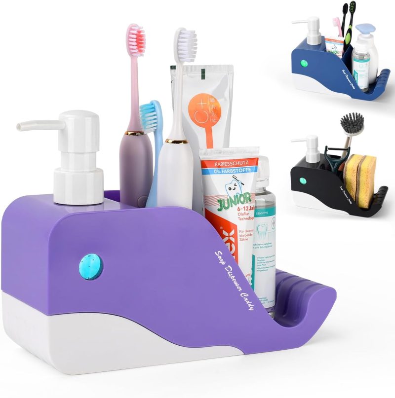 Toothbrush Holders for Bathrooms, Adjustable 6 Slots Electric Toothbrush and Toothpaste Holder, Cord-Friendly Detachable Bathroom Countertop Organizer with Front Ledge for Phone and Ring Holder 