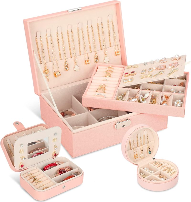 Benevolence LA Plush Velvet Jewelry Box | Travel Jewelry Case Organizer with Mirror | Featured in Oprah's Favorite Things | Best Gifts For Daughter, Girlfriend, Mom | Gifts For Her - Dusty Pink 