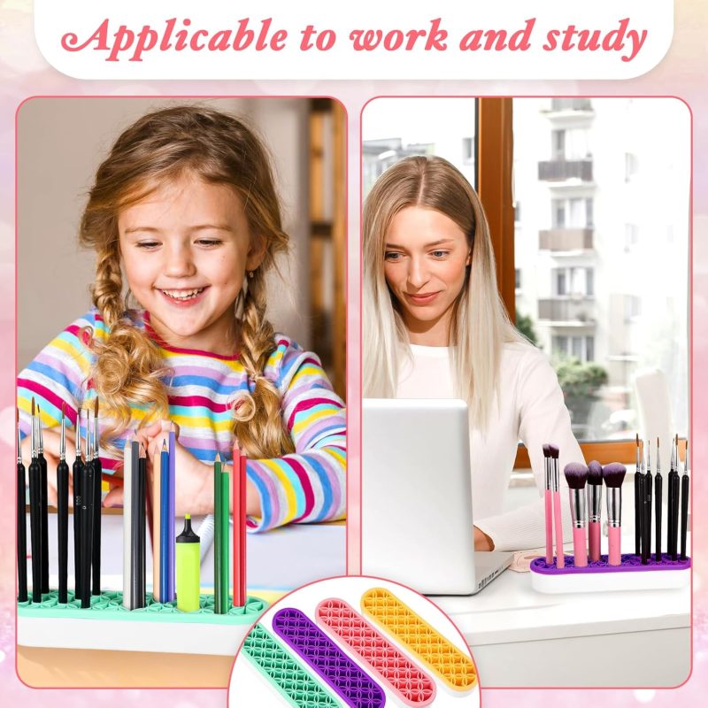 Elsjoy 3 Pack Silicone Makeup Brush Holder, Desktop Cosmetic Organizer Pen Holder, Sewing Tool Holder Beauty Tool Organizer Stand for Brush, Scissors, Toothbrush 