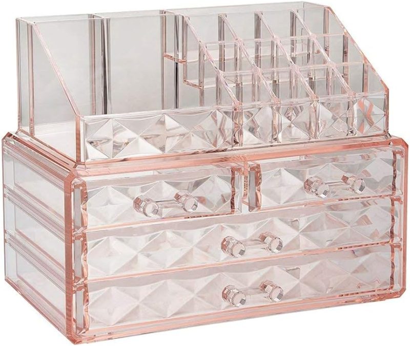 Sorbus Acrylic Makeup Organizer Set, 6-Drawer Vanity & Countertop Cosmetic Storage with Small & Wide Compartments, Glitter Makeup Storage for Brushes, Jewelry – Holiday Gift for Women & Teens 