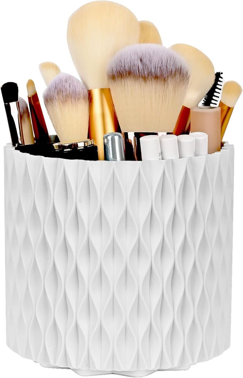 Makeup Brush Holder Organizer - 360° Rotating, 5-Slot Brush Cup for Cosmetics, Lipsticks, Pens | Vanity & Desk Organizer