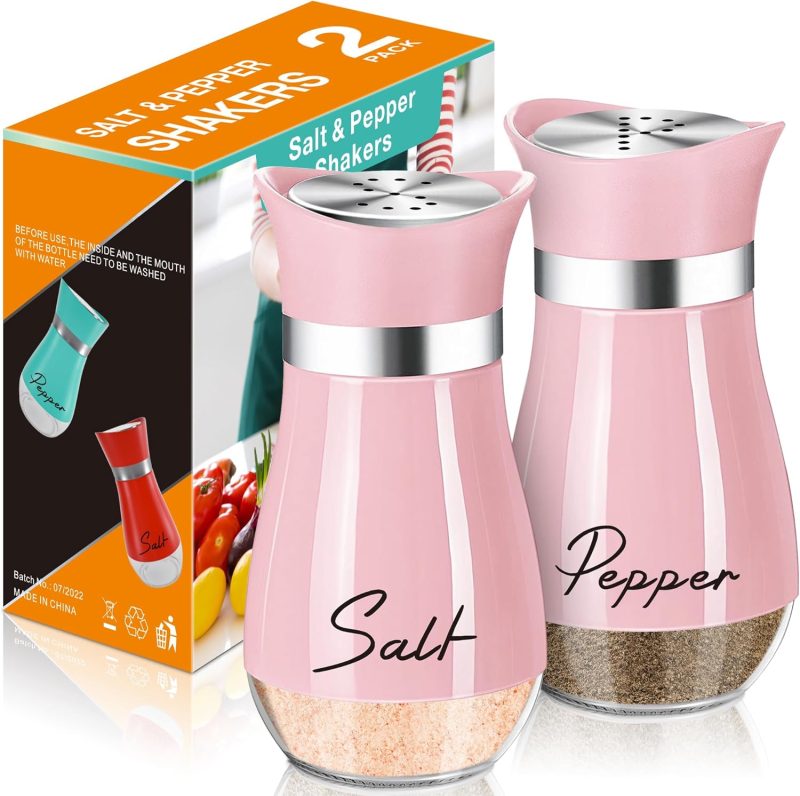 Lonffery Salt and Pepper Shakers, Stainless Steel and Glass Bottle, Set of 2