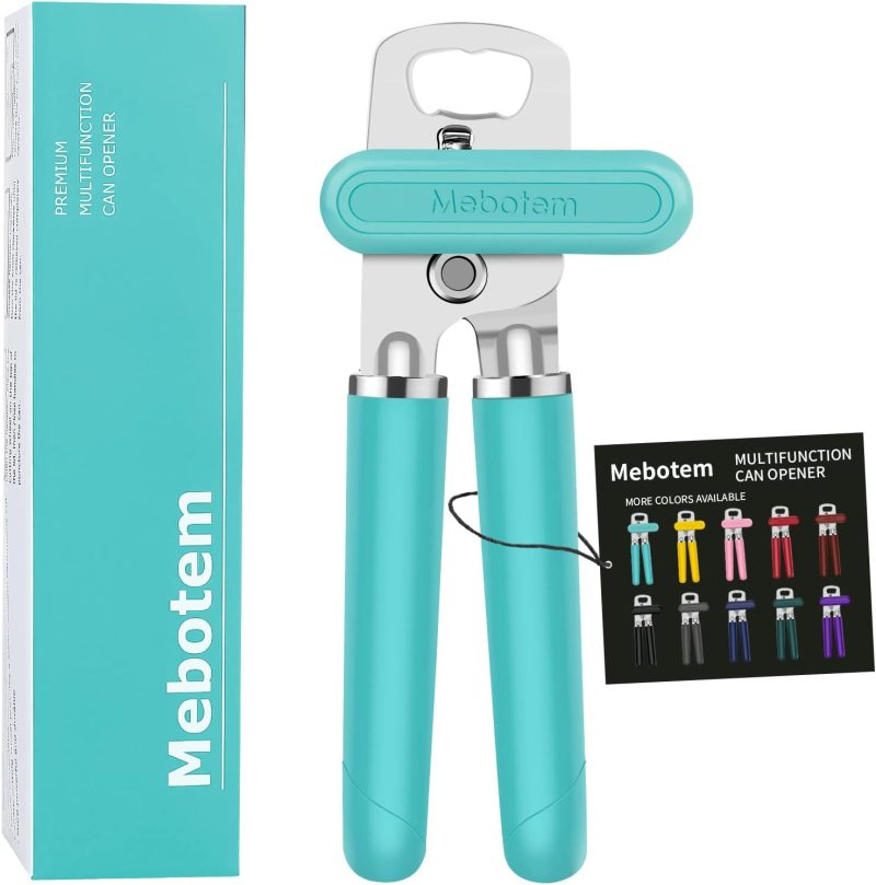 Mebotem 10 Colors Can Opener Manual Handheld Heavy Duty Hand Can Opener Smooth Edge Stainless Steel Can Openers Top Lid Kitchen Gadgets, Best Large Rated Easy Turn Knob, with Bottle Opener, Burgundy 