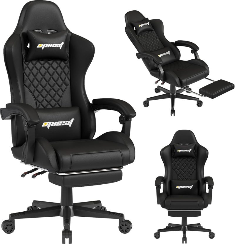 Gamtimer Gaming Chair with Footrest, Ergonomic Computer Chair, PU Breathable Material with Headrest and Lumbar Support, Suitable for Silla Gamer and Adults