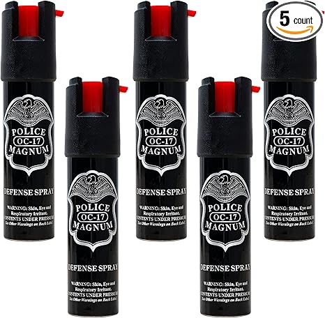 Police Magnum Compact Pepper Spray Self Defense- Tactical Maximum Heat Strength OC- Small Discreet Carry Canister- Made in The USA