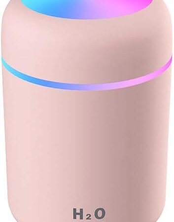 Cool Mist Portable Mini Humidifiers, 300 ml, Quiet USB Personal Desktop Humidifiers with 2 Mist Modes and Auto Shut Off for Bedroom Home (Pink, White)