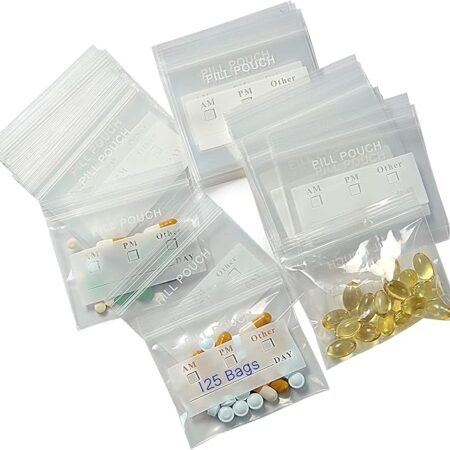 Serfeymi Pill Bags for Travel Pill Pouch Organizer Pack of 120 BPA Free 3 x 2.75 inch Reusable Pill Pouches for Medicine with Write on Label & Zipper Seal Waterproof AM PM Pill Baggies for Supplements