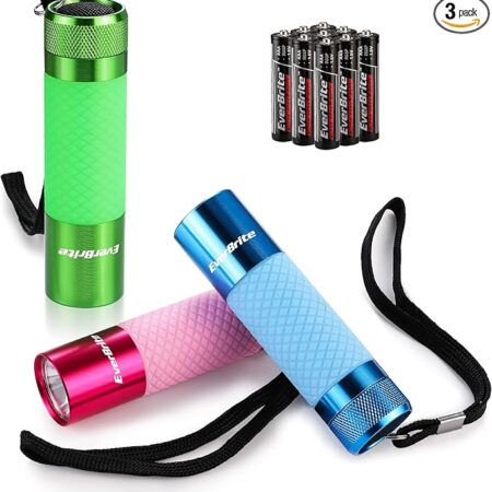 3 Pack of Flashlights 9 LED Mini Aluminum Flashlight Bulk with Lanyard 15 AAA Batteries Included Assorted Colors Handheld Flashlights for Hurricane Supplies Camping, Night Reading, Cycling