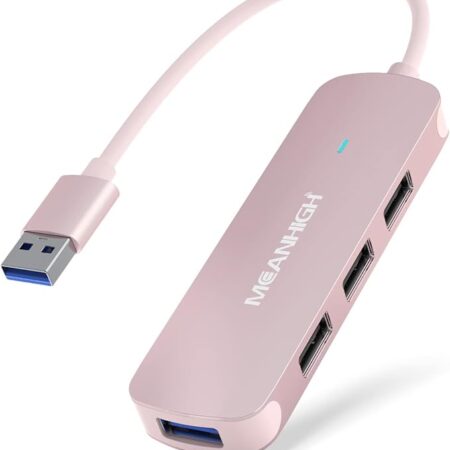 MEANHIGH Concentrateur USB 4 ports pour ordinateur portable USB 3.0, USB 2.0, répartiteur de port USB multiple pour MacBook, Surface Pro, XPS, PC, clé USB, disque dur mobile (USB-C-Rose)