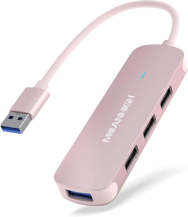 MEANHIGH Concentrateur USB 4 ports pour ordinateur portable USB 3.0, USB 2.0, répartiteur de port USB multiple pour MacBook, Surface Pro, XPS, PC, clé USB, disque dur mobile (USB-C-Rose)