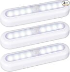 Joyzy 3 Pack Automatic Motion Sensor Closet Lights with Eye-Protection Design, LED Under Cabinet Wireless Lighting, Rechargeable Closet Lightings for Wardrobe Pantry Light