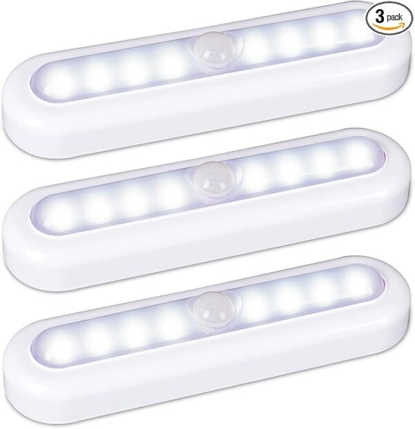 Joyzy 3 Pack Automatic Motion Sensor Closet Lights with Eye-Protection Design, LED Under Cabinet Wireless Lighting, Rechargeable Closet Lightings for Wardrobe Pantry Light