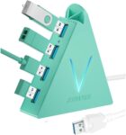 USB 3.0 Hub,4 Port USB Hub Tower,2ft Cable USB Splitter for PC, Xbox One, PS4, PS5, iMac, Surface Pro, XPS, Laptop, Desktop, Flash Drive, Mobile HDD (pink)