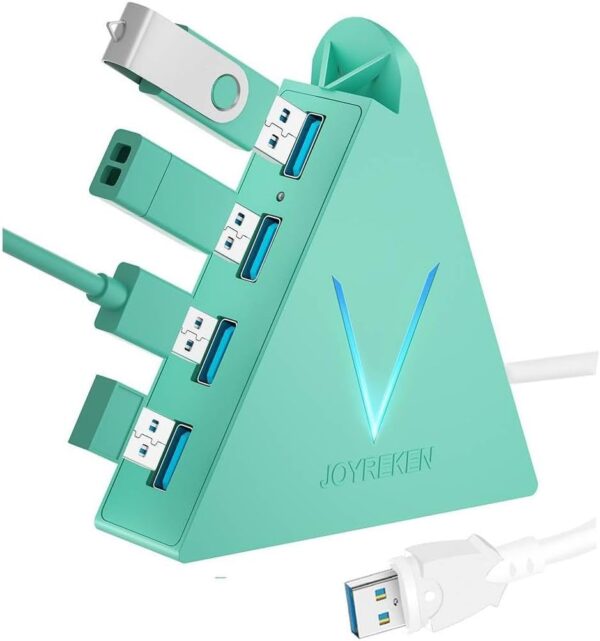 USB 3.0 Hub,4 Port USB Hub Tower,2ft Cable USB Splitter for PC, Xbox One, PS4, PS5, iMac, Surface Pro, XPS, Laptop, Desktop, Flash Drive, Mobile HDD (pink)