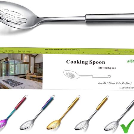 Cooking Spoon, Berglander Stainless Steel Slotted Spoon, Basting For Cooking, Kitchen Serving Non-Stick And Heat Resistant,Dishwasher Safe, Easy to Clean Visit the Berglander Store