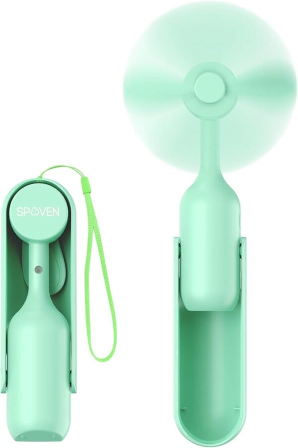 Portable Handheld Fan, Mini Foldable Hand Fan with USB Rechargeable Battery, Small Personal Pocket Fan for Girls, Women, Men, Outdoor, Travel(Green)