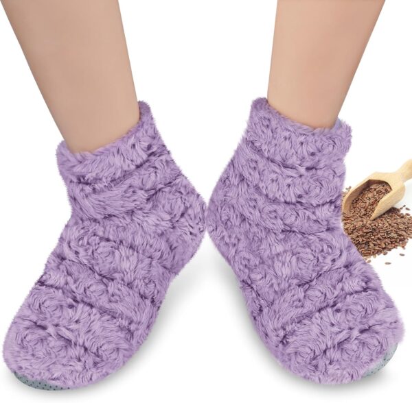 REVIX Microwavable Booties and Hot Feet Warmers for Women & Men,Heated Foot Warmer with Flaxseed Moist Heat Therapy for Foot Ankle, Cold Feet, Purple, S/M