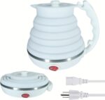 Ultrathin Upgraded Food Grade Silicone Travel Foldable Electric Kettle Boil Dry Protection Portable with Dual Voltage and Separable Power Cord,555ML 110-220V US Plug