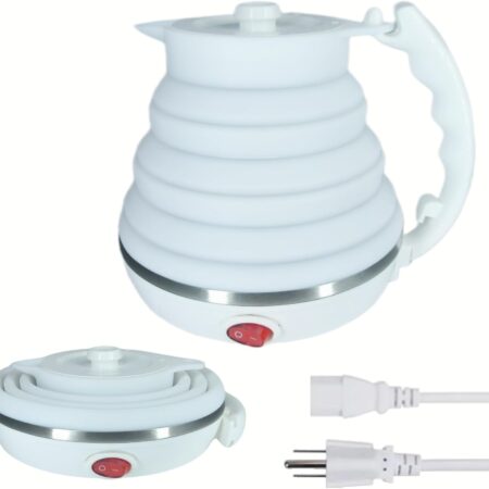 Ultrathin Upgraded Food Grade Silicone Travel Foldable Electric Kettle Boil Dry Protection Portable with Dual Voltage and Separable Power Cord,555ML 110-220V US Plug