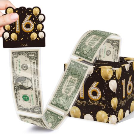 16th Birthday Money Box for Cash Gift, Surprise Pull Out Money Gift Box with 50Pcs Transparent Bags - Fun Ways to Give Cash as A 16th Birthday Gift for Girls Boys