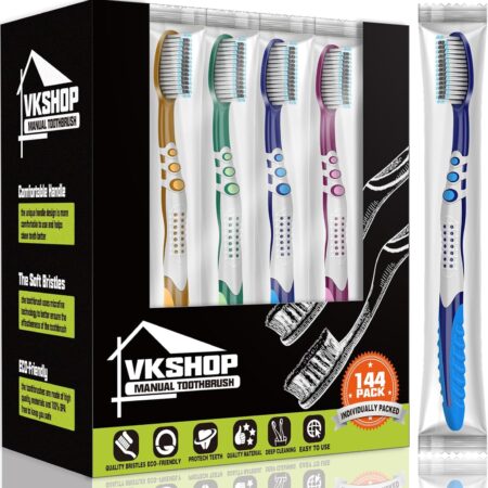144 Bulk Disposable Toothbrushes, Individually Wrapped Toothbrush, Medium Soft Bristle Tooth Brush Manual Travel Toothbrush Set for Adults Kids