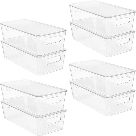 Vtopmart 4 Pack Large Stackable Storage Drawers,Easily Assemble Acrylic Bathroom Closet Undersink Organizers and Storage,Plastic Bins for Kitchen Cabinets,Pantry,Makeup,Medicine Organization