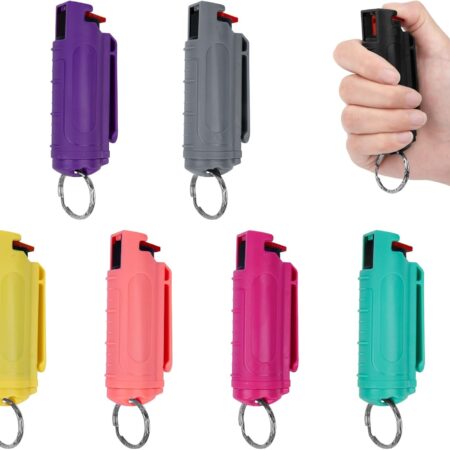 Pepper Spray, 32 Bursts 2.0% MC Defense Spray Belt Clip Holder. Pepper Spray Keychain for Women Self Defense. Tear Gas with Quick Release for Easy Access Finger Grip 7 Packs