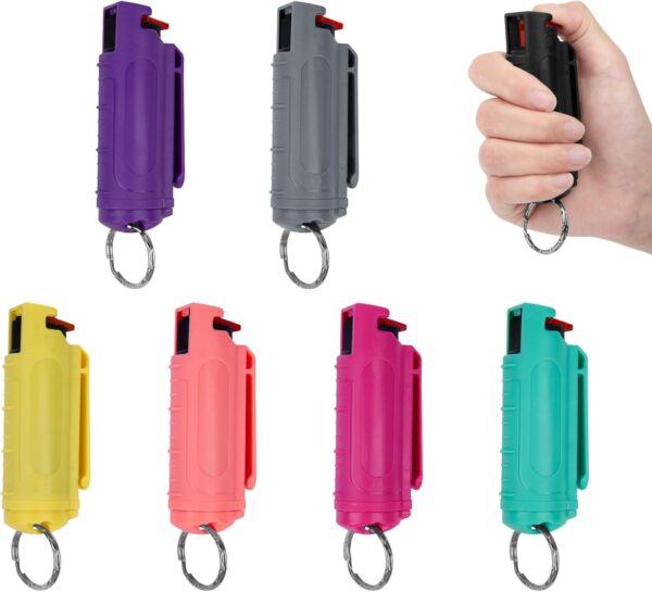 Pepper Spray, 32 Bursts 2.0% MC Defense Spray Belt Clip Holder. Pepper Spray Keychain for Women Self Defense. Tear Gas with Quick Release for Easy Access Finger Grip 7 Packs
