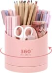 SKYDUE Makeup Organizer, Rotating Pencil Pen Holder for Desk, Dual-Purpose Desk Organizer for Cosmetics & Pens, Makeup Brush Holder with 5 Slots, Pencil Cup for Office, Home