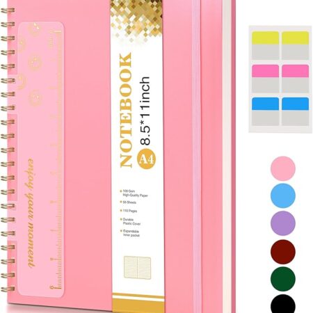 Pink Spiral Notebook 8.5" x 11"- A4 Large College Ruled Notebook for Work Women, 120 Pages 100GSM Thick Hardcover Spiral Writing Journal