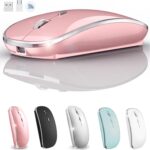 Mouse for Laptop Wireless Bluetooth - MacBook Air Mac Pro PC iPad Optical Rechargeable Silent Mouse with Jiggler Dual Mode Switch Bluetooth 5.2/3.0 and 2.4GHz USB-A and Type-C Receiver Rose Gold