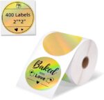2' Holographic Thermal Label Stickers - 400pcs Round Thermal Printer Labels, Gold Thermal Sticker Labels for Logo Design, Gift Wrapping, Name Price Tag, Thanks Card, 400 Labels/Rol