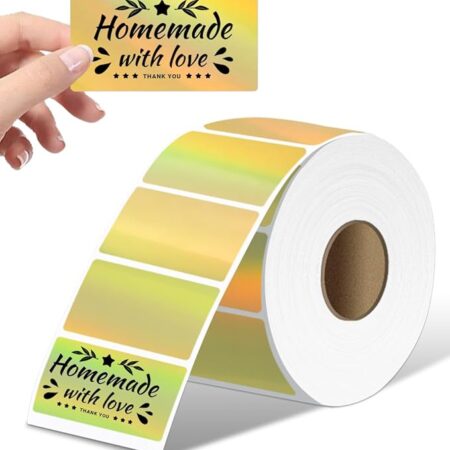 PARLAIM 2”Thermal Label Stickers,Brashed Golden Circle Thermal Labels, Self Adhesive Direct Round Thermal Sticker Label for Name Tag DIY Custom Business- 400PCS(Brashed Glod)