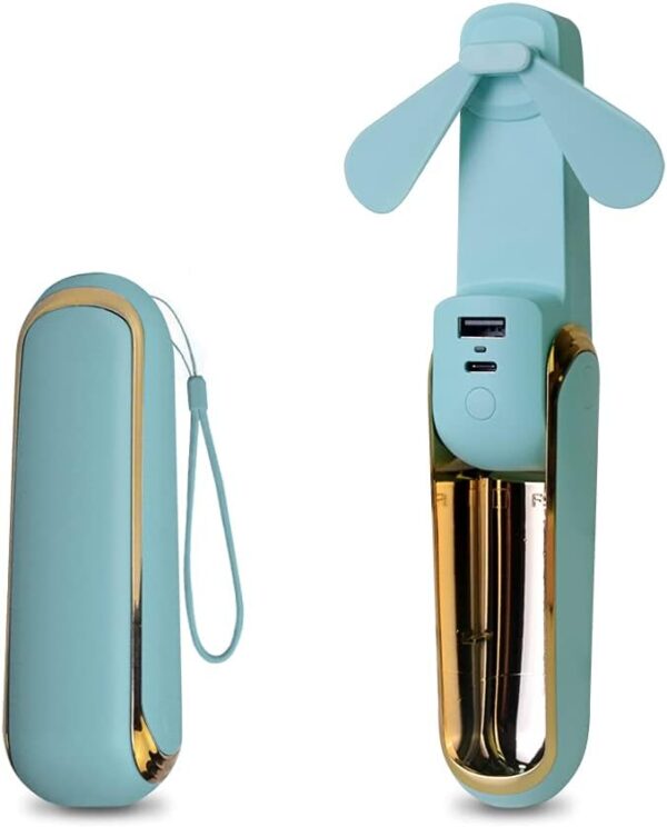 Mini Handheld Fan,USB Rechargeable 3 IN 1 Personal Cooler Fans with Power Bank,LED Flashlight,Small Foldable Portable Pocket Fan-Travel & Emergency Essentials for Outdoor Cyan