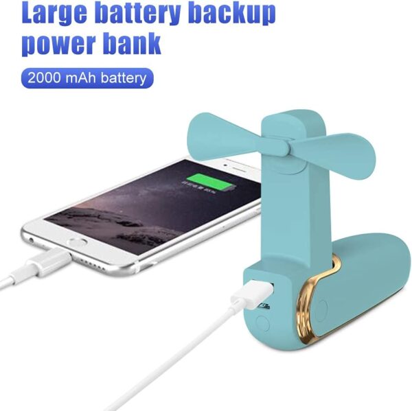 Mini Handheld Fan,USB Rechargeable 3 IN 1 Personal Cooler Fans with Power Bank,LED Flashlight,Small Foldable Portable Pocket Fan-Travel & Emergency Essentials for Outdoor Cyan
